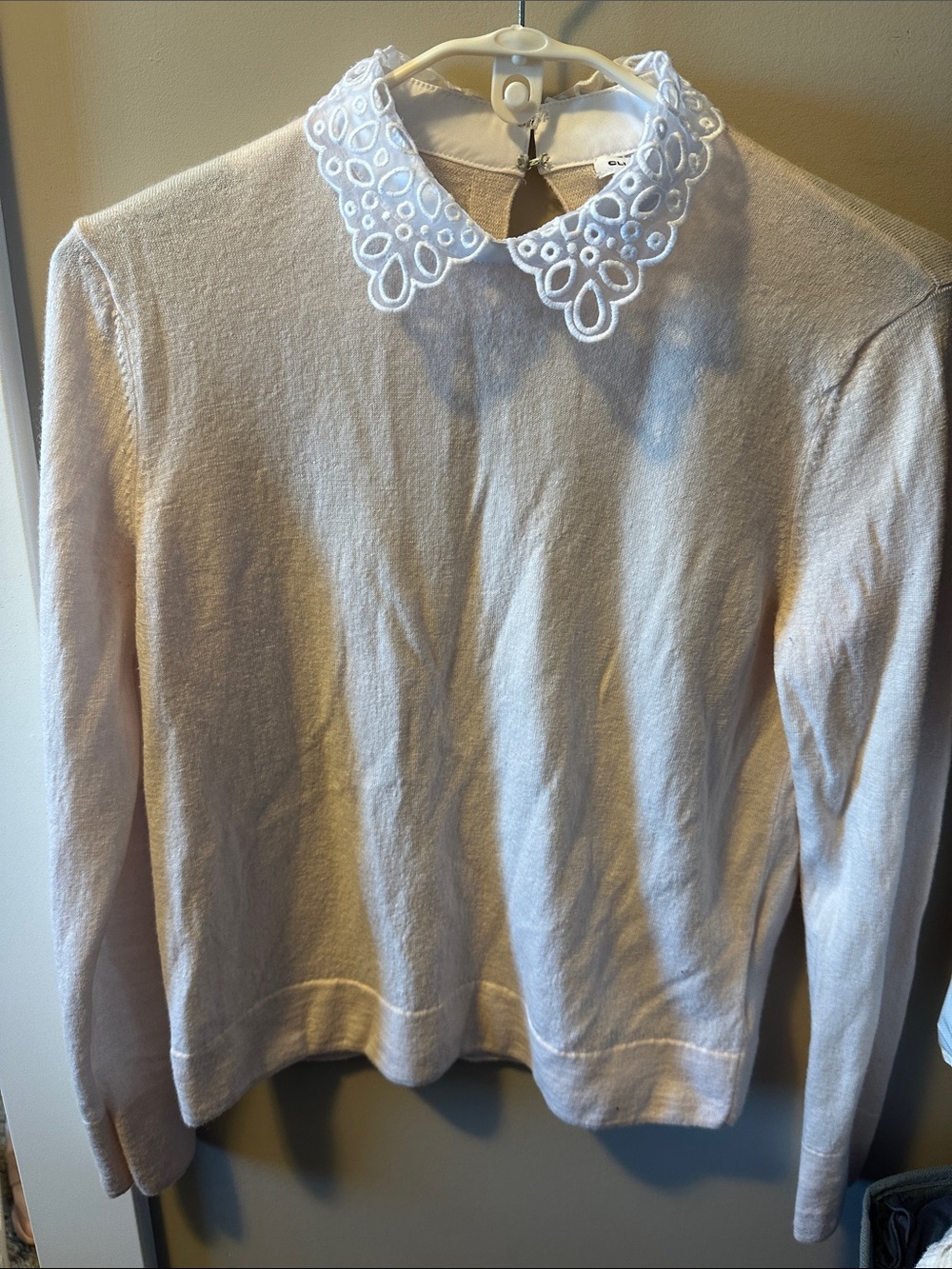 Club Monaco White Embroidered Peter Pan Collar Sweater